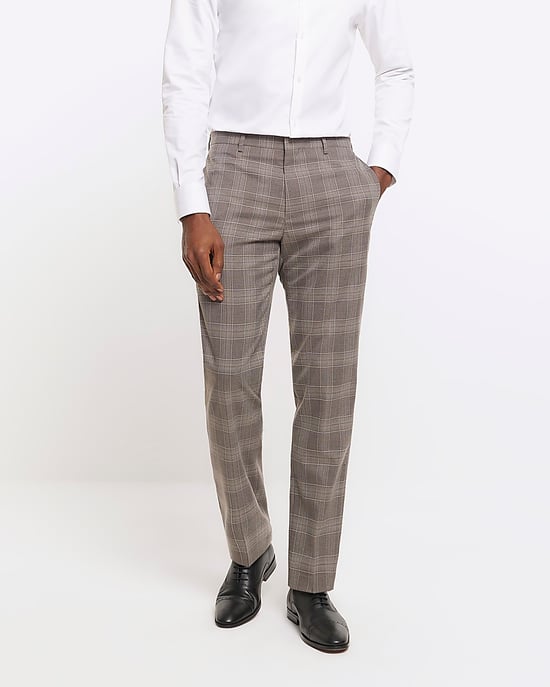 River Island Mens Suit Trousers Grey Slim Fit Check