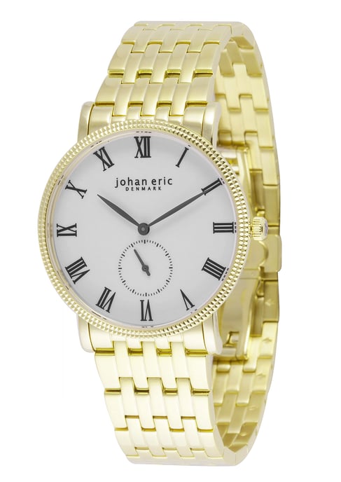 Johan eric holstebro men's watch, yellow gold case, white dial, yellow gold bracelet
