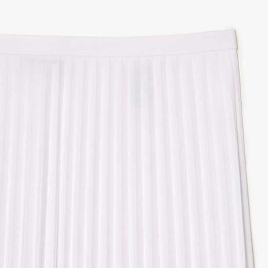 Women's Lacoste Elastic Waist Fluid Pleated Midi Skirt in White - Image 4