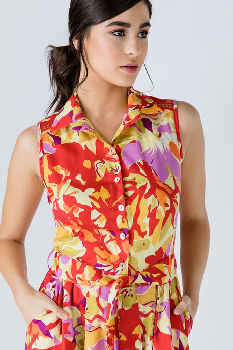 Knopen Detail Multicoloured Print Jurk - Image 6