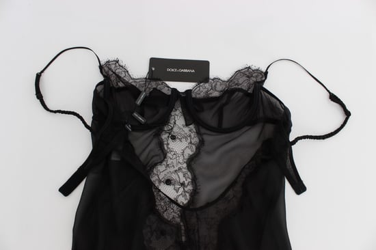 Dolce & Gabbana Vrouwen Zwart Zijde Gebloemd Kanten Lingerie Top - Image 6