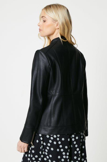 Petite Black Faux Leather Seam Detail Jacket - Image 3