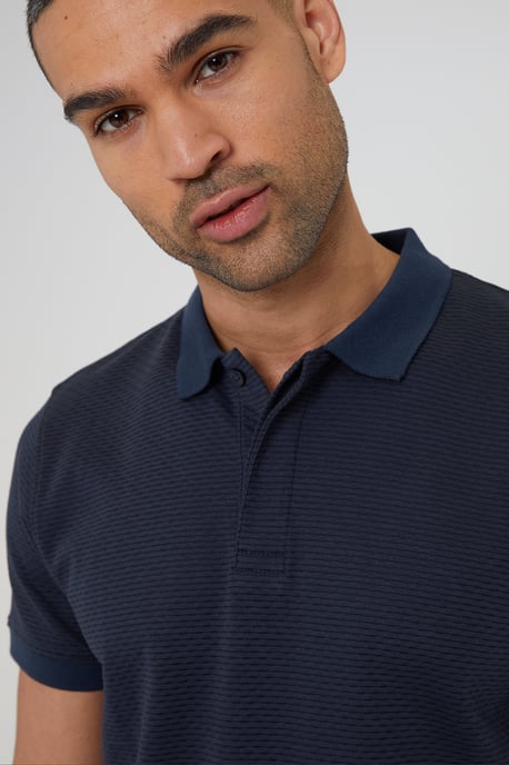 Navy 'Donora' Textured Cotton Rich Polo Shirt