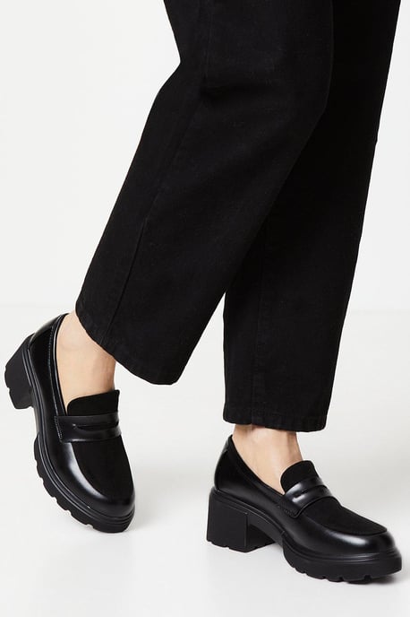 Faith: Charlotte Mixed Material Chunky Heeled Loafers
