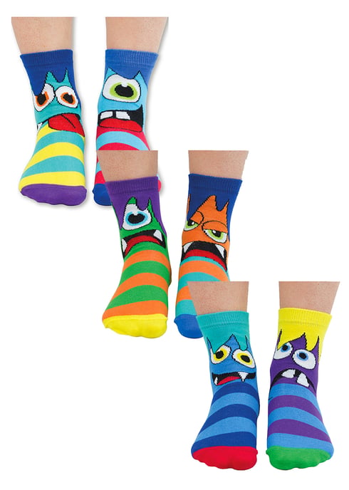 UNITED ODD SOCKS - 6 Pack Boys Mini Monster Novelty Cotton Odd Socks in Gift Box - Mini Mashers - Image 1