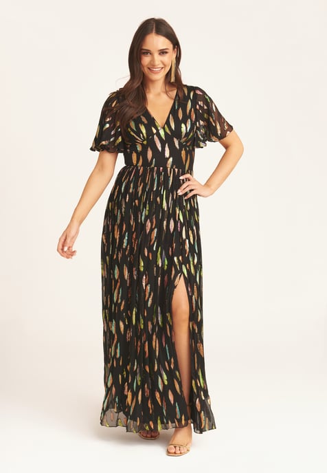 Multi Jacquard Angel Sleeves Maxi Dress - Image 1