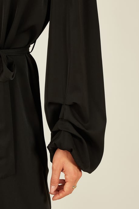 Black Balloon Sleeve Shirt Dress