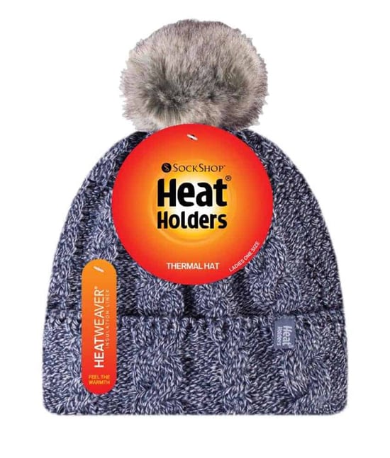 Heat Holders - Ladies Knit Fleece Lined Thermal Bobble Hat with Pom Pom - Image 2
