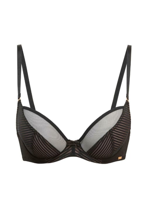 Sheer Stripe Non Padded Plunge Bra - Black