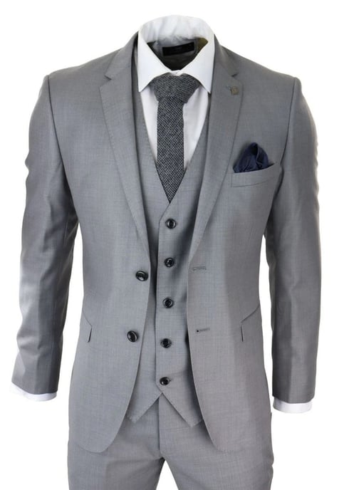 Mens 3 Piece Light Grey Classic Stitch Retro Suit - Image 1
