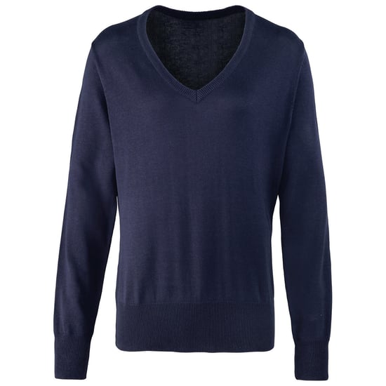 Premier Dames/Dames Gebreid Katoen Acryl V Hals Sweatshirt (Marine) - Image 1