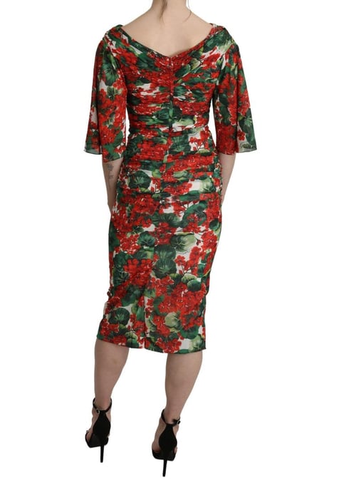 Dolce & Gabbana Women's Red Floral Sheath Midi Silk Stretch Dress - Image 4