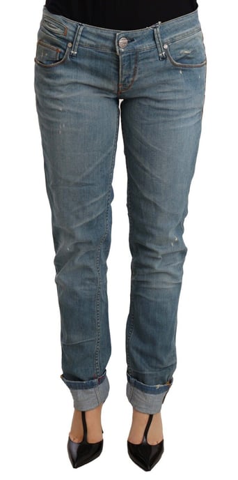 Acht Women's Blue Washed Cotton Folded Hem Trouser - Image 1
