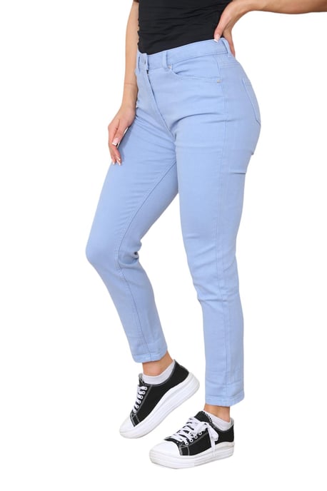 M&Co Womens High Rise Tapered Straight Leg Mom Jeans in Sky Blue - Image 3