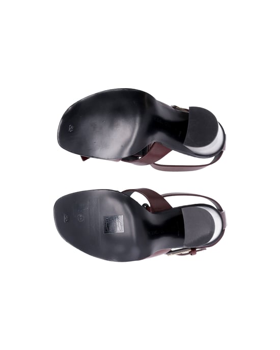 Bottega Veneta Fringe Buckle T-strap Block Heel Sandals in Maroon Leather - Image 6