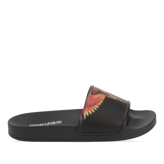 Men's Marcelo Burlon Icon Wings Slip On Sliders in black orange