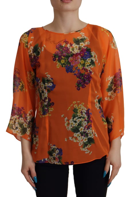 Dolce & Gabbana Orange Floral Print Long Sleeve Women's Blouse - Image 1