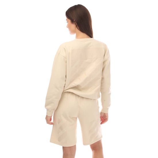 Women's Off White Diagonal Regular Crewneck Sweatshirt in Beige