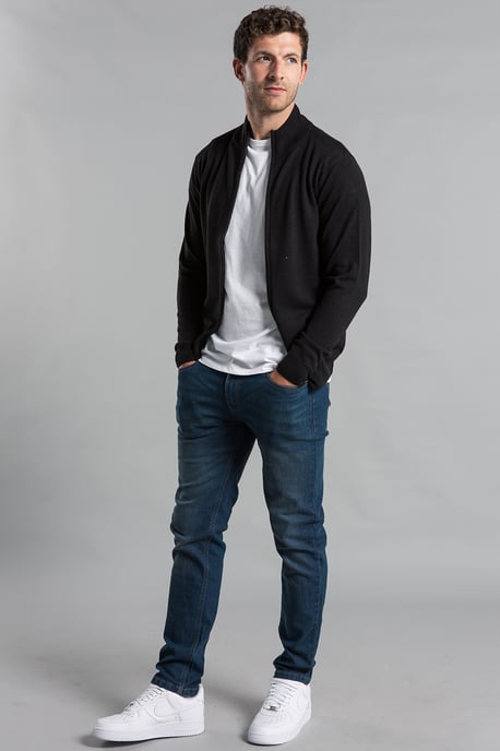 Black Funnel Neck Zip-Through Cardigan