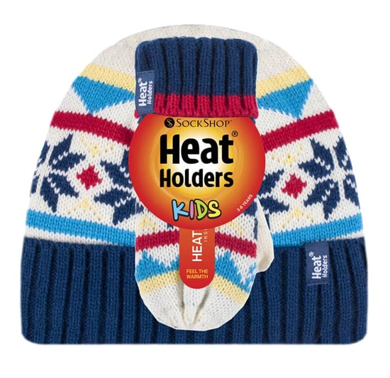 Heat Holders - Kids Boys Winter Knitted Thermal Fleece Lined Cuffed Beanie Hat and Mittens Set - CNM2P5 - Image 2