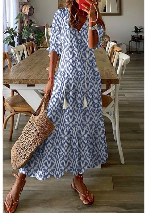 Women's Geometric Print Maxi Dress in Sky Blue - Image 1