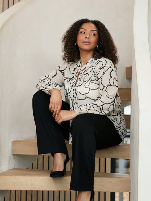 Stone Floral Print Chiffon Tie Neck Blouse