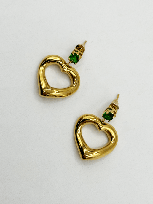 Heart Drop Earrings in Gold with Green Stone - Gift Boxed - Image 4