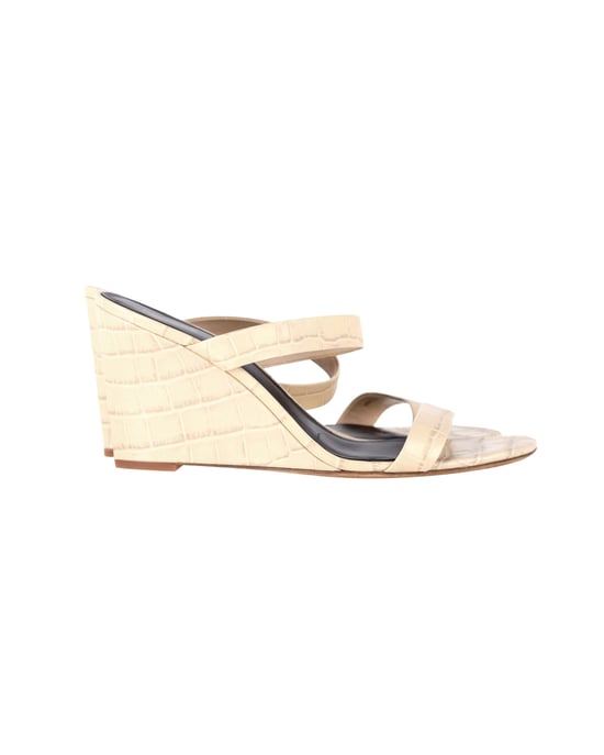 Diane Von Furstenberg Vivienne Croc-Effect Wedge Sandals in Beige Leather - Image 1