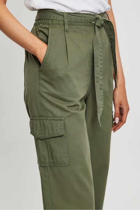 Khaki Straight Leg Cotton 'Mandy' Cargo Trousers