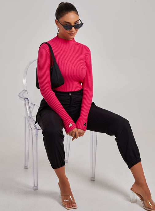 Heart Sleeve Detail Ribbed Top