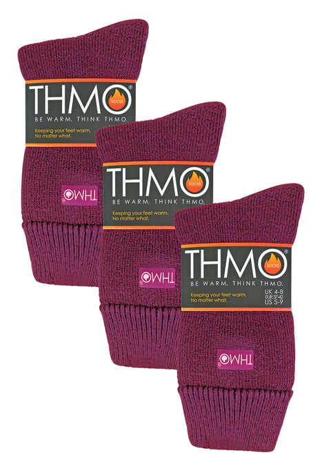 THMO - 3 par damsockor med fleecefoder och andningsaktiva tofflor - Deep Fuchsia - Image 2