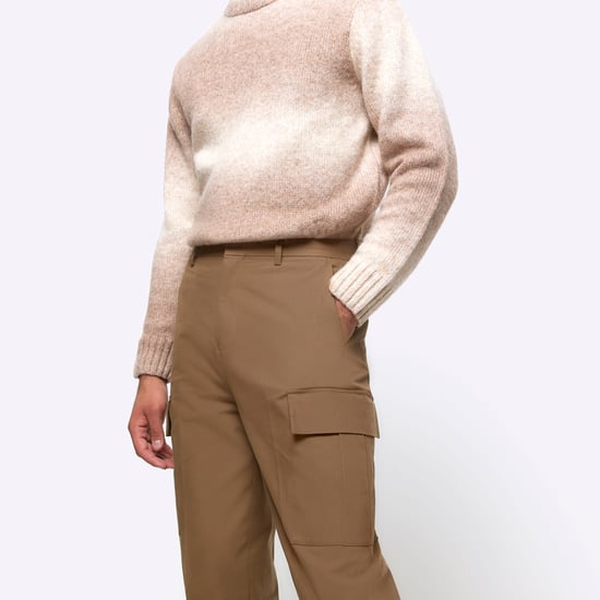 River Island Mens Smart Trousers Beige Tapered Fit Cargo