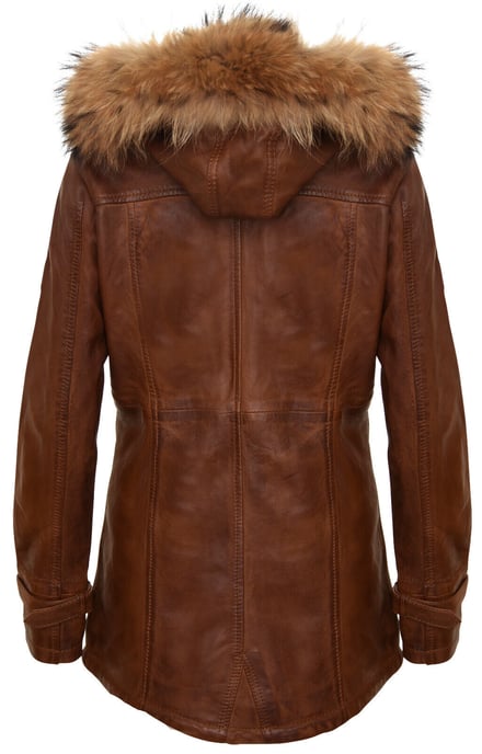 Warm women's leather parka jacket with hood - Northwich