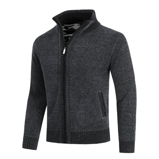Herrkofta med dragkedja och uppstående krage, fodrad tjock stickad pullover Mörkgrå - Image 2