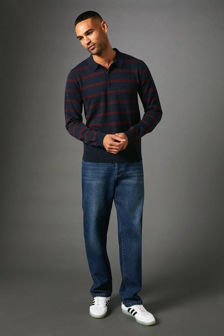 Stripe Long Sleeve Knitted Polo