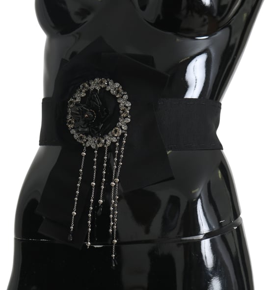 Dolce & Gabbana Kvinnors Svart Kristallbrosch Bred Wai SATORIA Bälte - Image 2