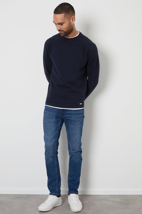 Navy Textured Mock T-Shirt Crew Neck Jumper