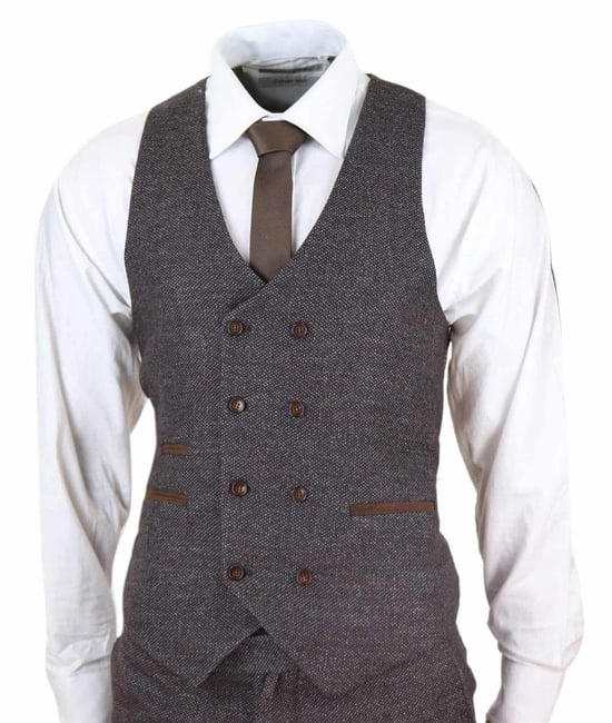 Mens Brown Wool 3 Piece Suit Double Breasted Tweed Peaky Blinders 1920 - Image 4