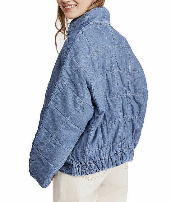 Free People Women's Jacket Blue Denim Dolman Quilted
