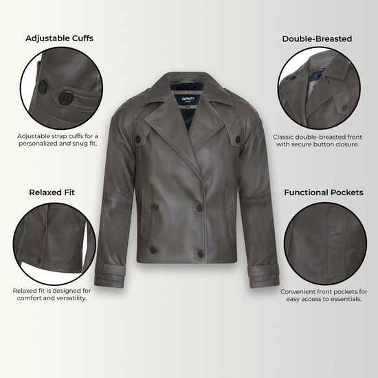 Womens Cropped Oversized Trench Leather Jacket - Canberra - Image 2