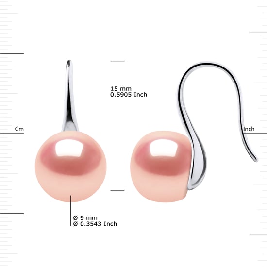 Earrings Hooks Freshwater Pearls 9-10 mm Buttons Roses 925