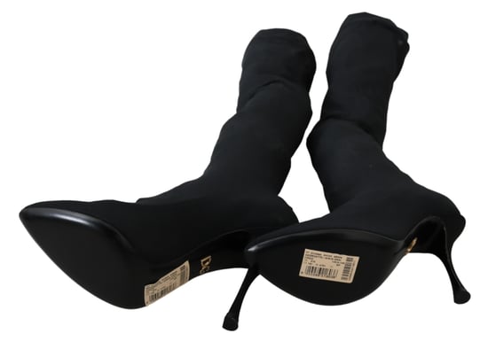 Dolce Gabbana Black Tulle Stretch Knee Socks Boots Shoes