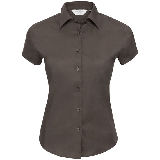 Russell Collection Womens/Ladies Stretch Easy-Care Fitted Short-Sleeved Shirt (Chocolate) - Image 1