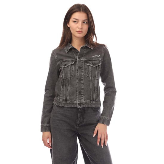 Women's Off White Diagonal Regular Jacket in Grey White