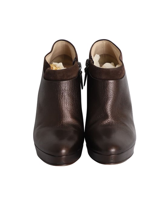 Prada Suede-Trim Booties in Brown Leather - Image 2
