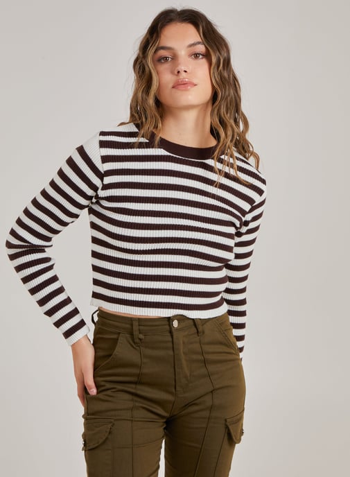 Cropped Striped Knit Jumper
