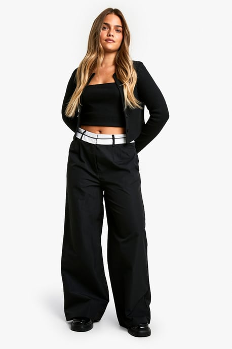 Petite Reverse Waistband Tailored Wide Leg Trousers - Image 3