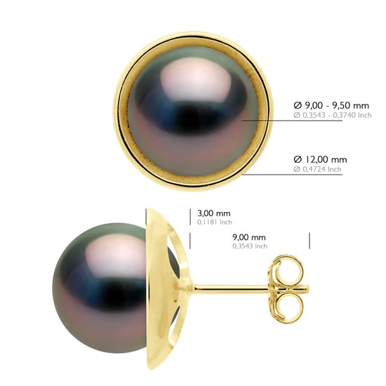 Earrings - Surroundings Sleek - Prestige - Yellow Gold 375 - Real Cultured Tahiti Pearls Round 9-10 mm