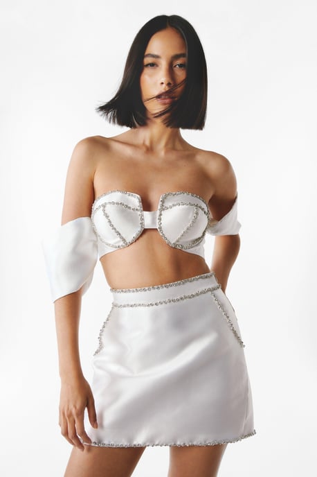 Diamante Embellished Cup Bardot Top