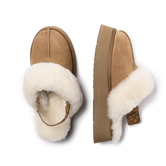 EVER AU Women Wagtail Removable Strap Platform Slippers - Chestnut